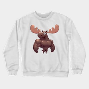 Cute Muscular Moose Illustration Crewneck Sweatshirt